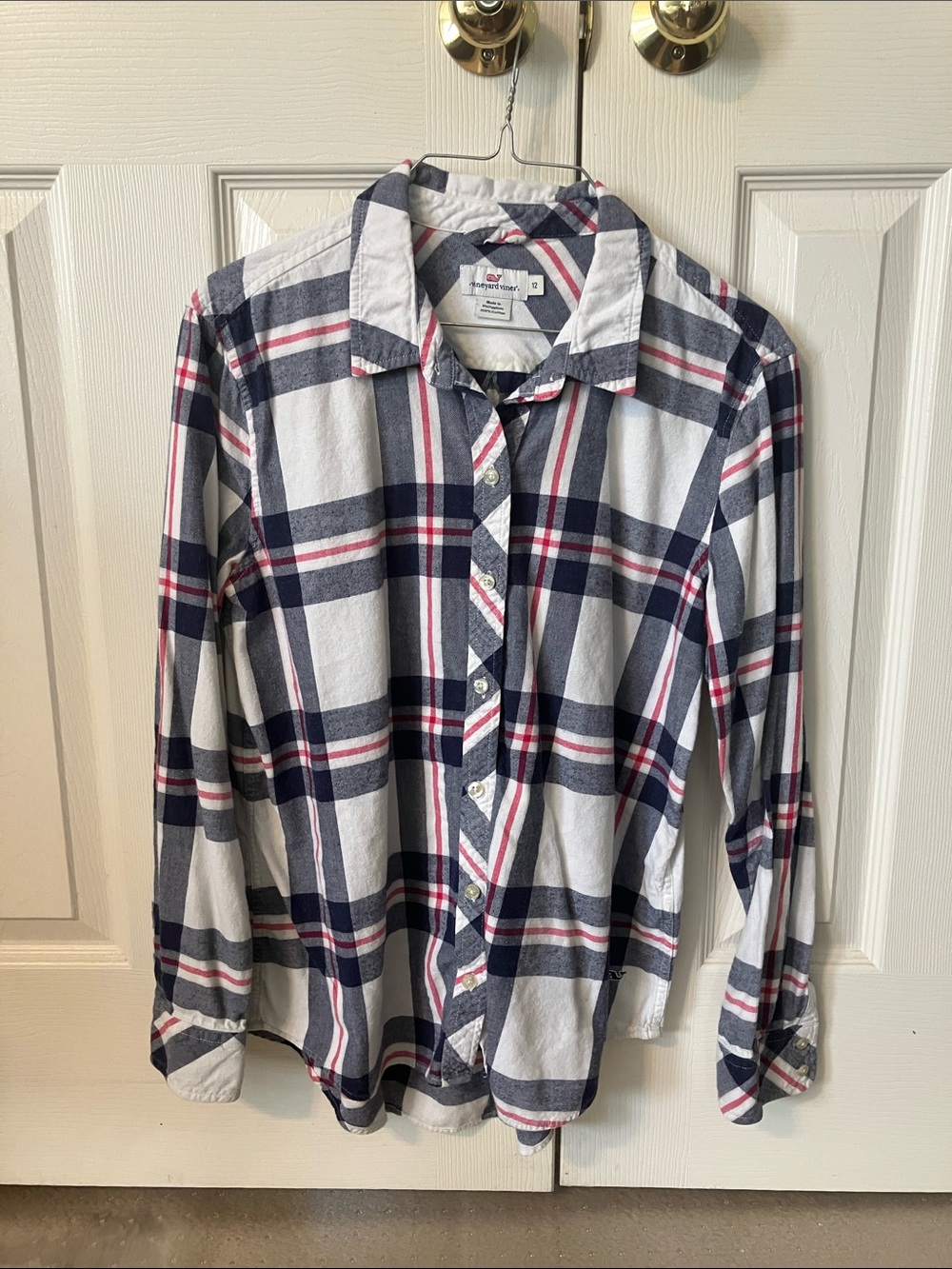 Vineyard Vines Navy, White & Pink Plaid Button-Down Shirt